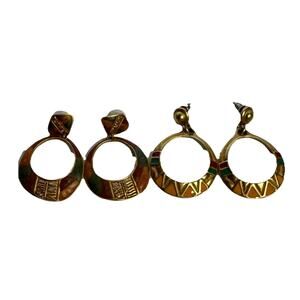 Edgar Berebi Vintage 80s Earrings Hoop Dangle Pink & Gold Artsy Jewelry